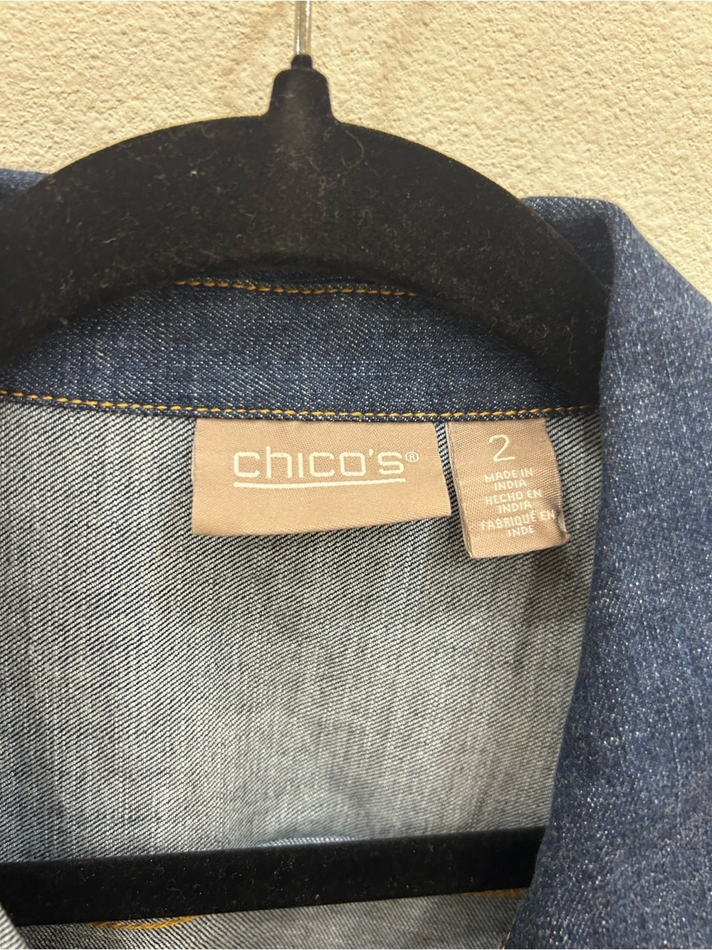 Chicos floral embroidered denim jean jacket sz 2 casual office classic feminine - Picture 4 of 6